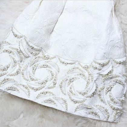 White Pearl Beaded Sleeveless Dress