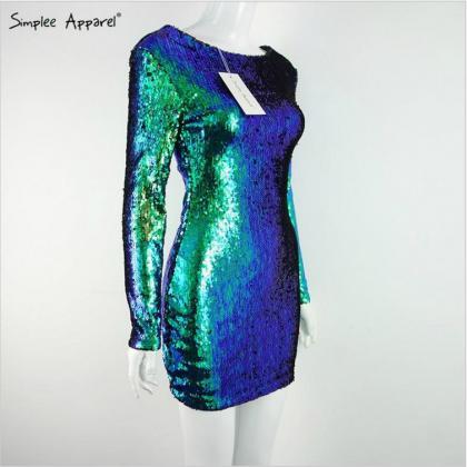 Sexy Green Long Sleeve Sequined Party Dress