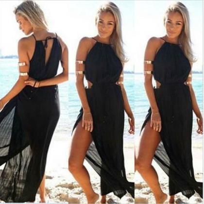 Summer Chiffon Black Maxi Dress