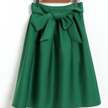 Pleated Midi Skirt With Bow