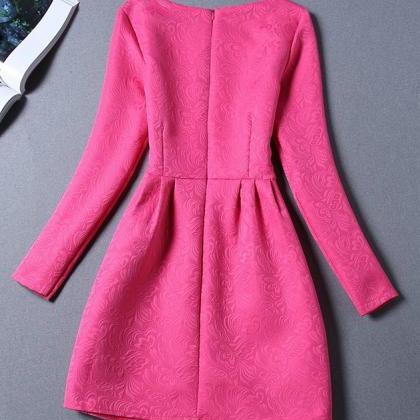 Rose Pink Elegant Long Sleeve Dress