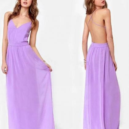 Purple Chiffon Maxi Featuring Plunging Neck And..