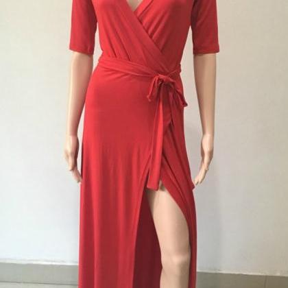 Sexy Side Slit Red Maxi Dress