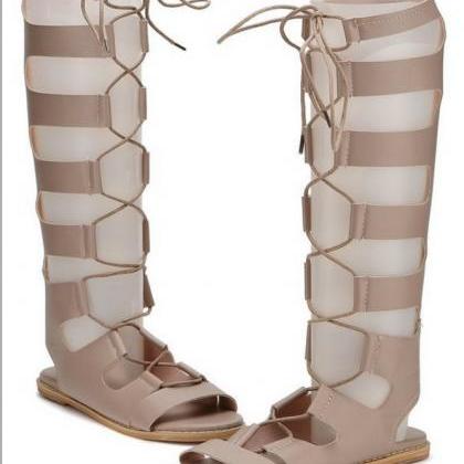 Leather Lace-up Gladiator Sandals