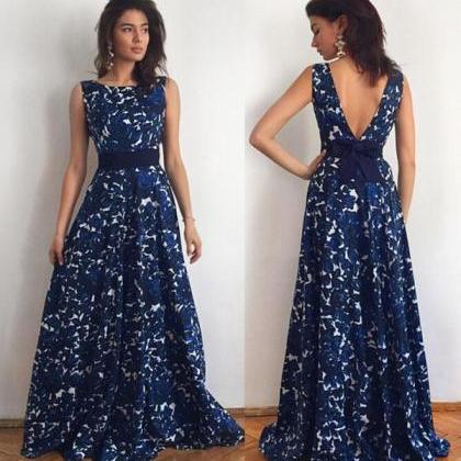 Backless Floral Printing Evening Long Dress