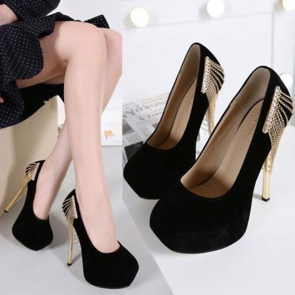 Suede With Chain High Heel Shoes