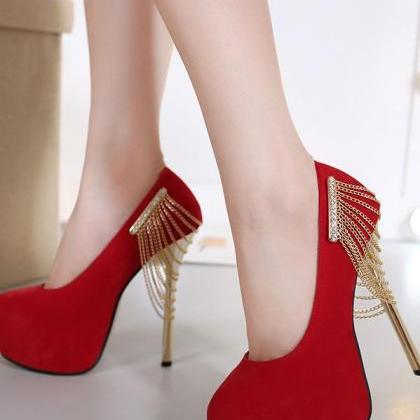 Suede With Chain High Heel Shoes