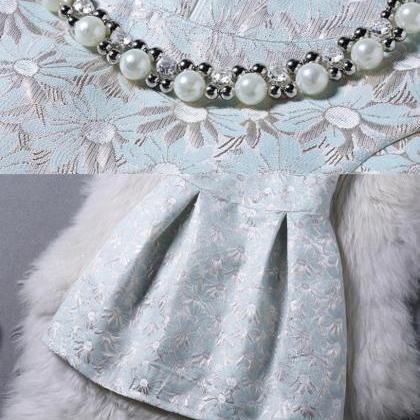 Pearl Beaded Sleeveless Ball Gown Dress