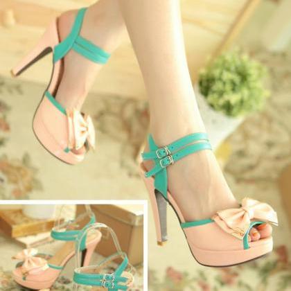 Ankle Strap Peep Toe Sandals With Bow