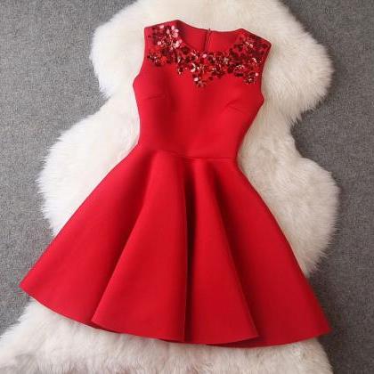 Red Sleeveless A Line Party Dress