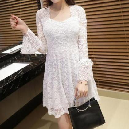 Beautiful Long Sleeve Lace Dress In Black And White on Luulla