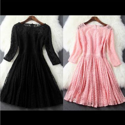 Lace Pleated Ball Gown Dress In Black Pink And..