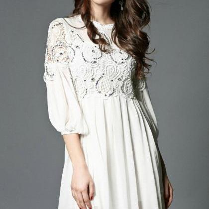 Lace And Chiffon Beaded Party Dress In White
