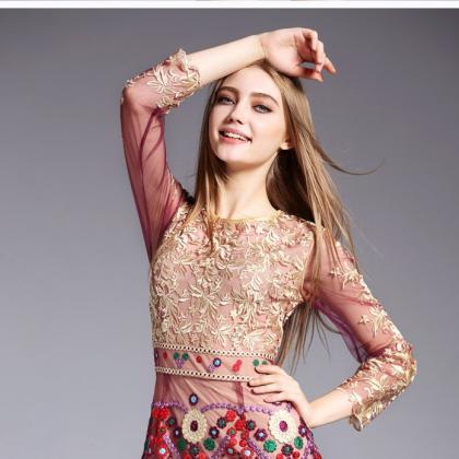 Luxury Lace Embroidered Vintage Dress