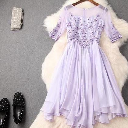 Lavender Beaded Lace And Chiffon Event Dress