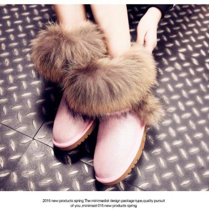 Stylish Faux Fur Genuine Leather Warm Winter Boots