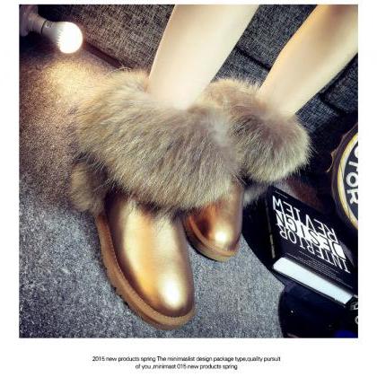 Stylish Faux Fur Genuine Leather Warm Winter Boots