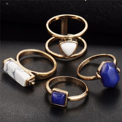 Boho Vintage 4 Pieces Ring Set In Silver And Gold
