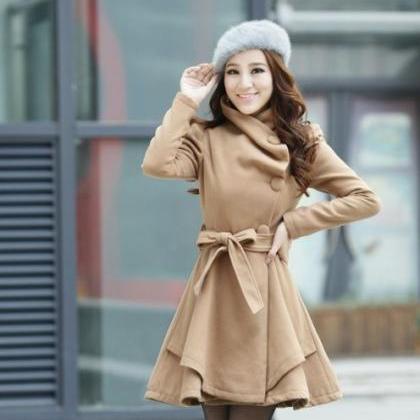 Elegant Brown Woolen Winter Coat
