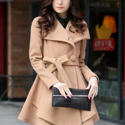 Elegant Brown Woolen Winter Coat