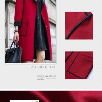 Elegant Red Women Winter Coat Slim Long Coat