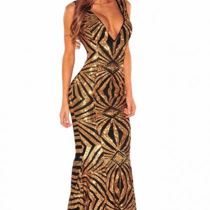 Women Black Gold Sequins Party Dress on Luulla