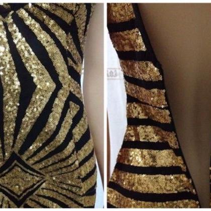 Women Black Gold Sequins Party Dress