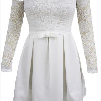 Beautiful White Long Sleeve Flare Lace Dress on Luulla