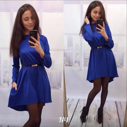 Long Sleeve Dress With Side Pockets In Red, Blue..