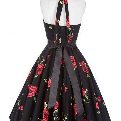 Women Floral Print Sleeveless Vintage Style Dress