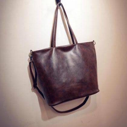 Vintage Design Leather Casual Handbag In Black And..
