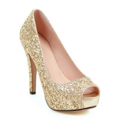 Sexy Gold Peep Toe High heels Fashi..