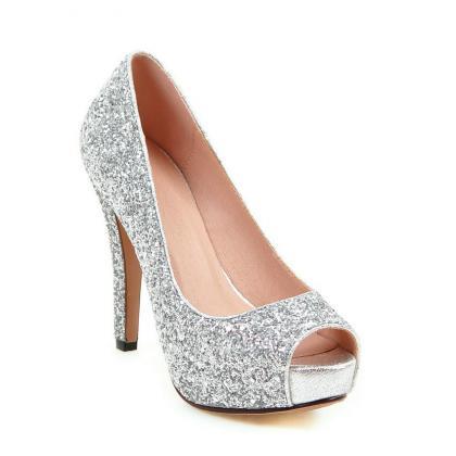 Silver Peep Toe High Heels Fashion Sandals