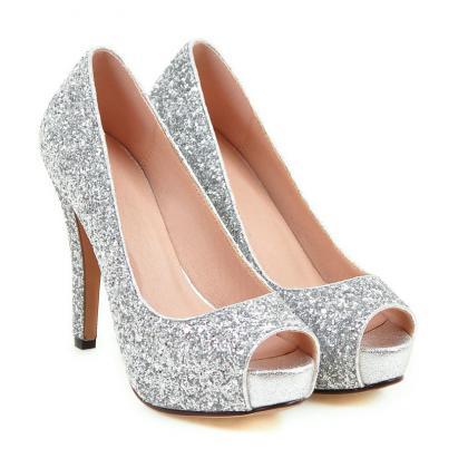 Silver Peep Toe High Heels Fashion Sandals