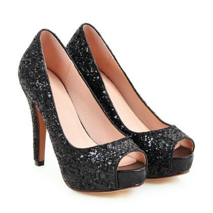 Black Peep Toe High Heels Fashion S..