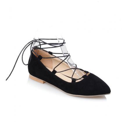 Faux Suede Lace-up Pointed Toe Flats