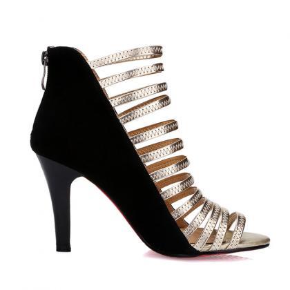Sexy Black High Heels Fashion Sandals With Gold..