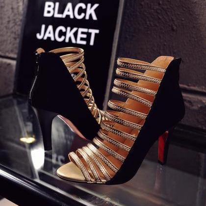Sexy Black High Heels Fashion Sandals With Gold..