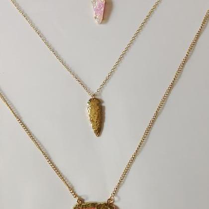 Beautiful Pink Crystal Druzy Layered Necklace
