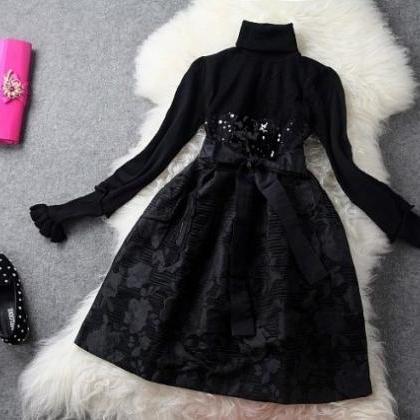 Black Sequined Long Sleeve Party Dress