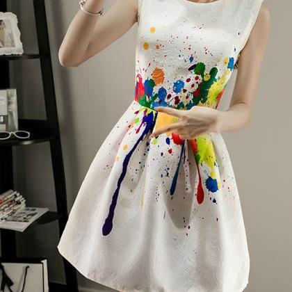 A Line Printed Sleeveless Summer Dresses