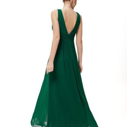 Green Chiffon V Neck Long Dress on Luulla