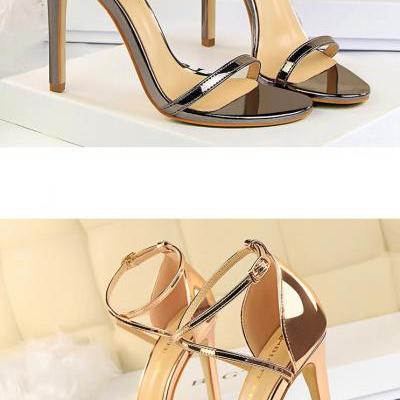 Elegant Ankle Strap High heels Fashion Sandals in Silver and Gold