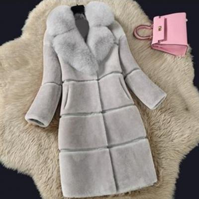 Elegant Turn Down Collar Faux Fur Winter Coat