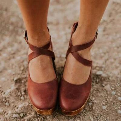 Chic Leather Cross Strap Fashion Shoes
