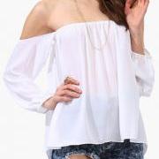 Cute Off the Shoulder White Long Sleeve Top