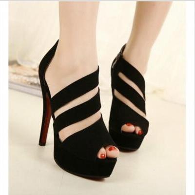 Black Cute Out Design Red Bottom High Heel Sandals