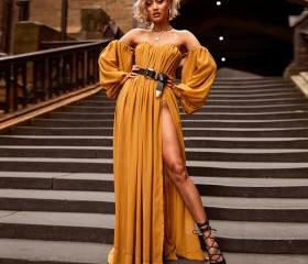 Elegant Chiffon Solid Color Off Shoulder Long Dress With Slit on Luulla