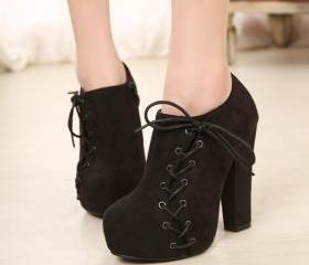 black ankle booties with chunky heel