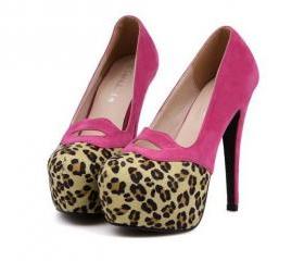 Pink And Leopard Patchwork Design High Heel Pumps on Luulla